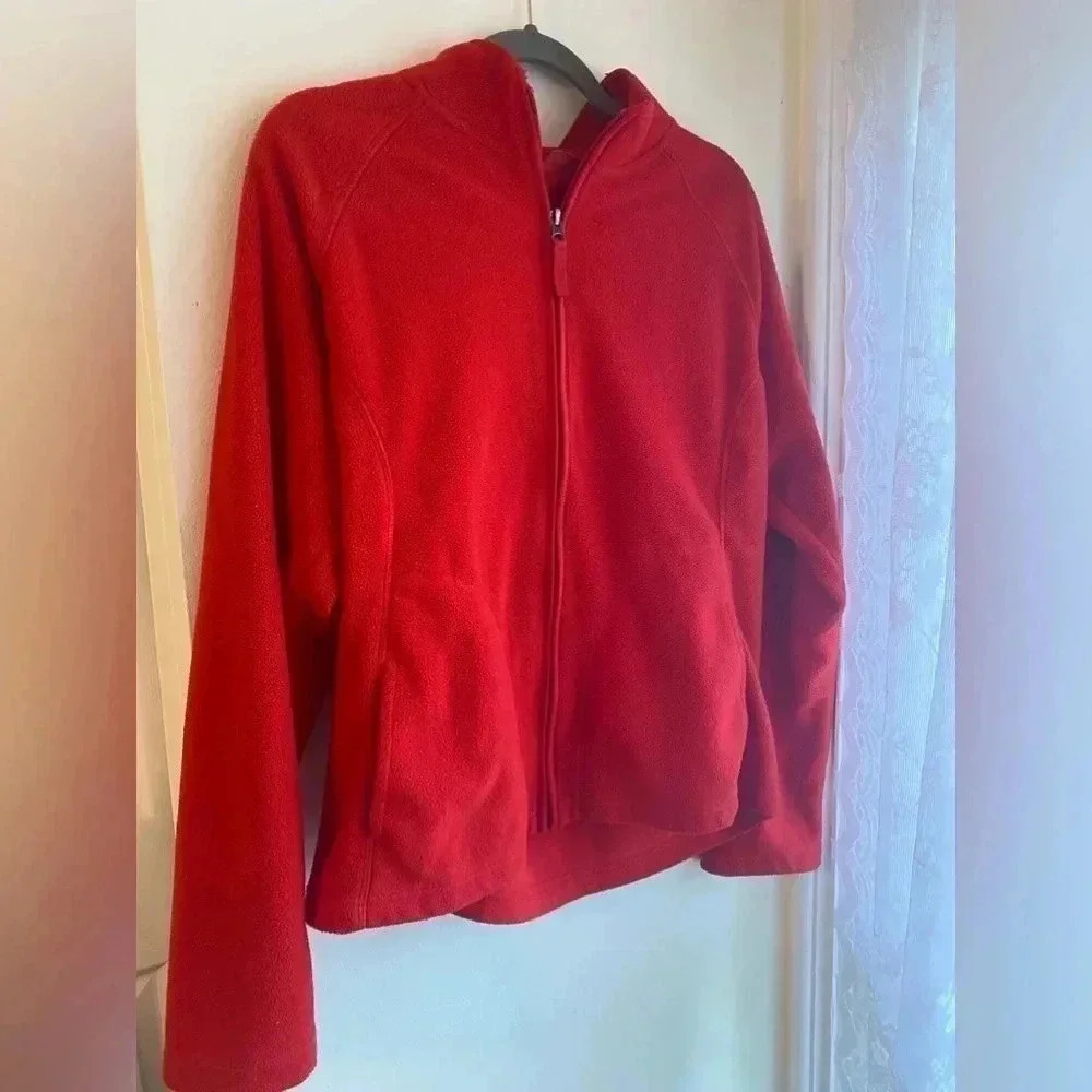 Women’s Fleece Jacket Red Full Zip Merona Size Large Sweatshirt Coat